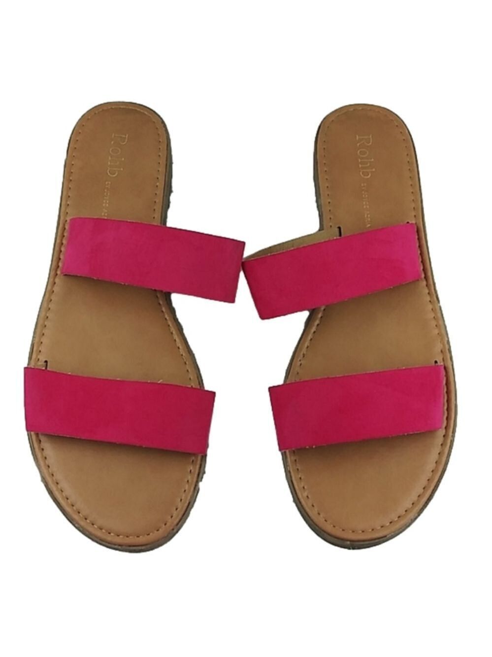 Rohb By Joyce Azria Casablanca Pink Fabric  Two Strap Open Toe Slide Sandal Shoe